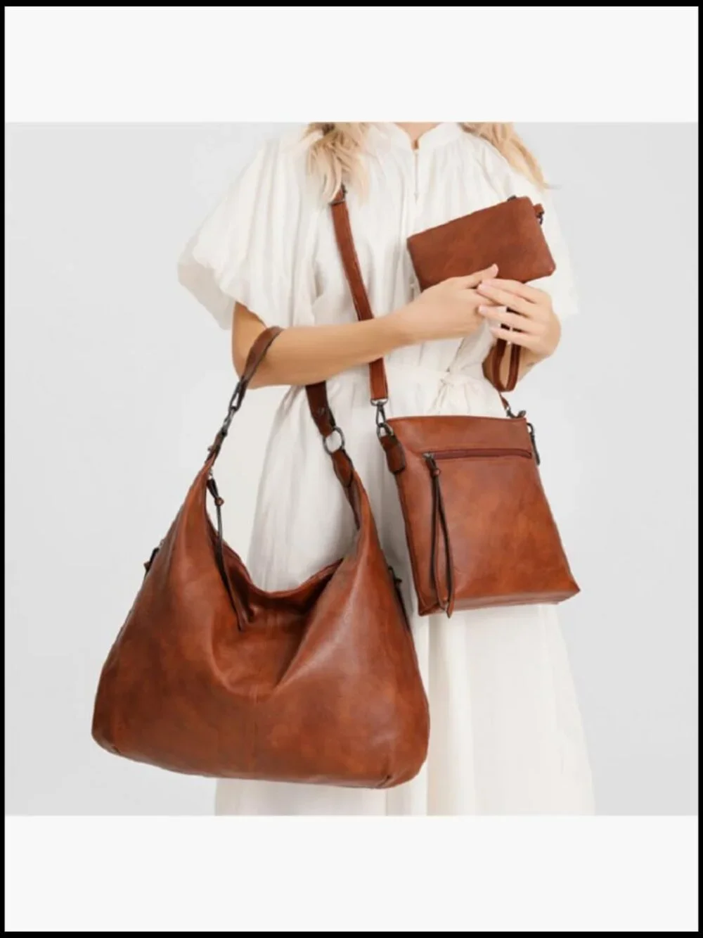 PU Leather Large Work Tote Bag with Matching Crossbody and Wallet Set Oversize